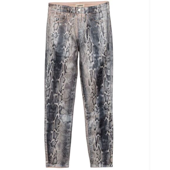 L'AGENCE Margot High Rise Skinny Jean in PETAL/BLK SNAKE SKIN CRACKLE FOIL - Picture 16 of 16